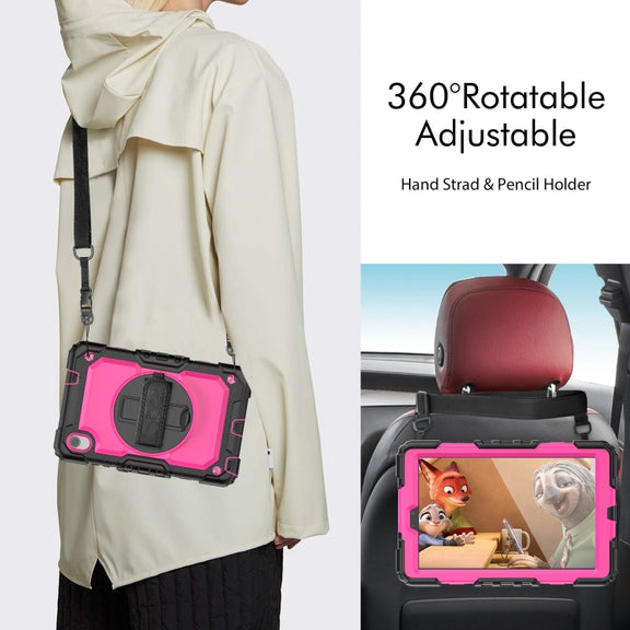 For Lenovo Tab M8 HD 2020/2019 Silicone Hybrid PC Tablet Case with Shoulder Strap(Rose Red PC)