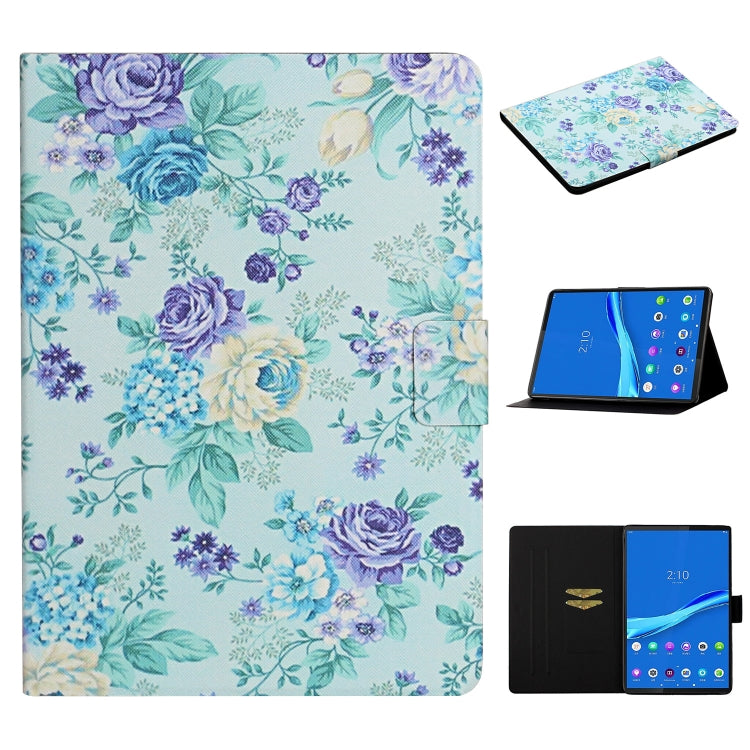 For Lenovo Tab M10 Plus Flower Pattern Horizontal Flip Leather Case with Card Slots & Holder(Purple Flower) - Lenovo by PMC TechLife | Online Shopping South Africa | PMC TechLife
