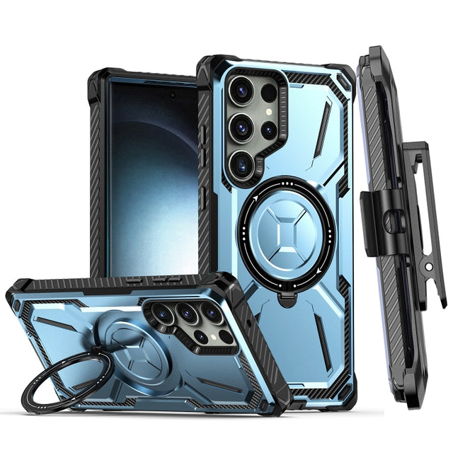 For Samsung Galaxy S23 Ultra 5G Armor Series Holder Phone Case with Back Clip(Blue)
