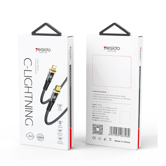 YESIDO CA102 PD 20W USB-C / Type-C to 8 Pin Braided Charging Data Cable, Length:2m(Black)