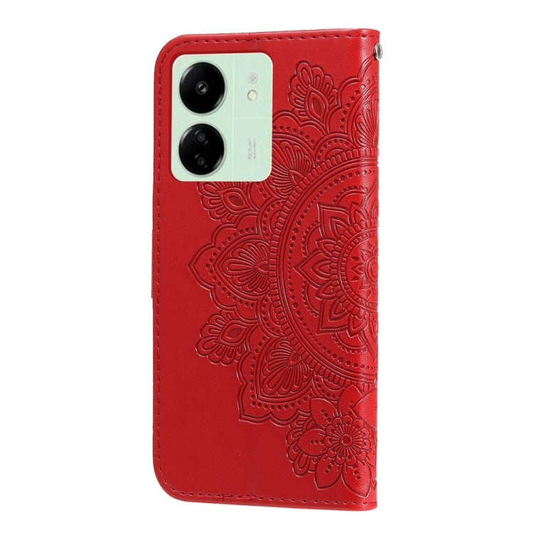 For Xiaomi Redmi 13C 4G 7-petal Flowers Embossing Leather Phone Case(Red) - free shipping - PMC TechLife - Order now!