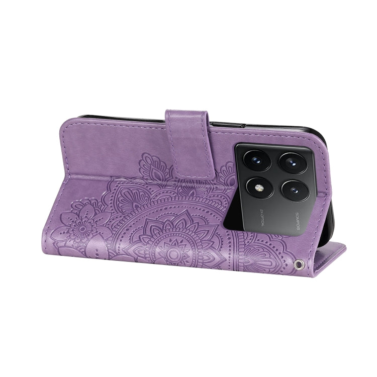 For Xiaomi Redmi K70 / K70 Pro 7-petal Flowers Embossing Leather Phone Case(Light Purple)