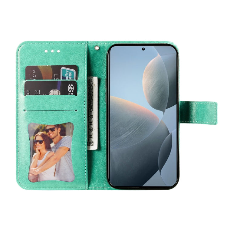For Xiaomi Redmi K70 / K70 Pro 7-petal Flowers Embossing Leather Phone Case(Green) - K70 Pro Cases by PMC TechLife | Online Shopping South Africa | PMC TechLife | Buy Now Pay Later Mobicred