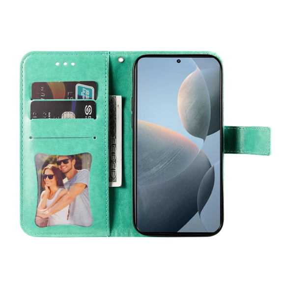 For Xiaomi Redmi K70 / K70 Pro 7-petal Flowers Embossing Leather Phone Case(Green)