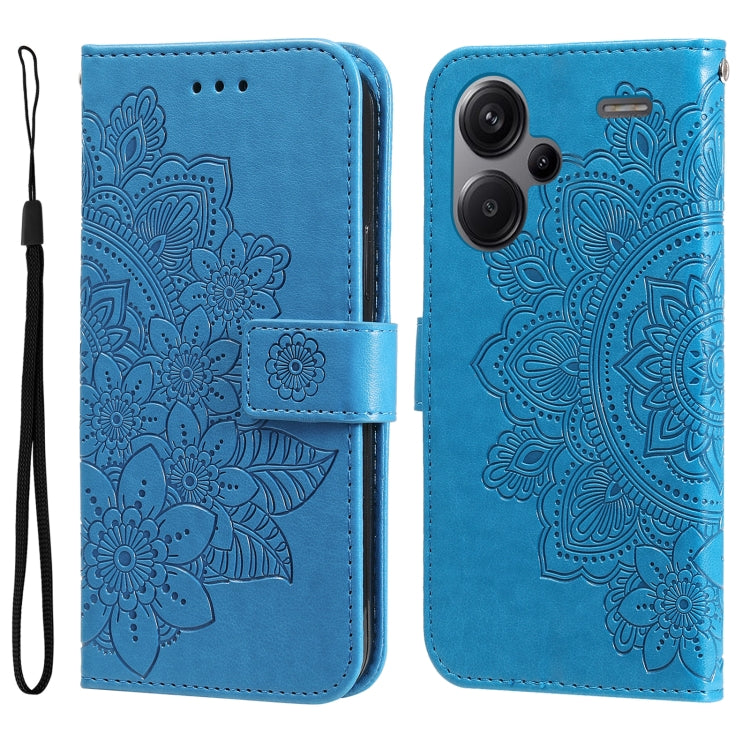For Xiaomi Redmi Note13 Pro+ 5G Global 7-petal Flowers Embossing Leather Phone Case(Blue) - Note 13 Pro+ Cases by PMC TechLife | Online Shopping South Africa | PMC TechLife | Buy Now Pay Later Mobicred