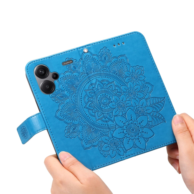 For Xiaomi Redmi Note13 Pro+ 5G Global 7-petal Flowers Embossing Leather Phone Case(Blue) - Note 13 Pro+ Cases by PMC TechLife | Online Shopping South Africa | PMC TechLife | Buy Now Pay Later Mobicred