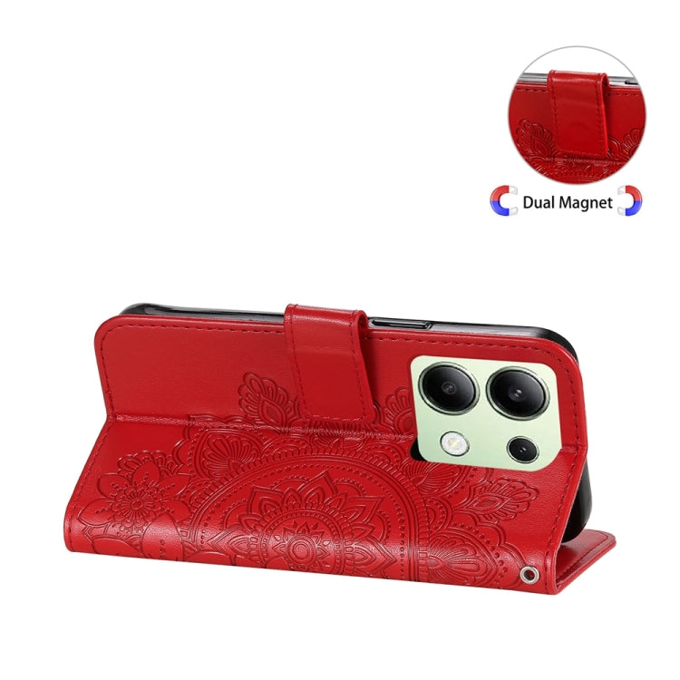 For Xiaomi Redmi Note13 4G 7-petal Flowers Embossing Leather Phone Case(Red) - Note 13 Cases by PMC TechLife | Online Shopping South Africa | PMC TechLife | Buy Now Pay Later Mobicred