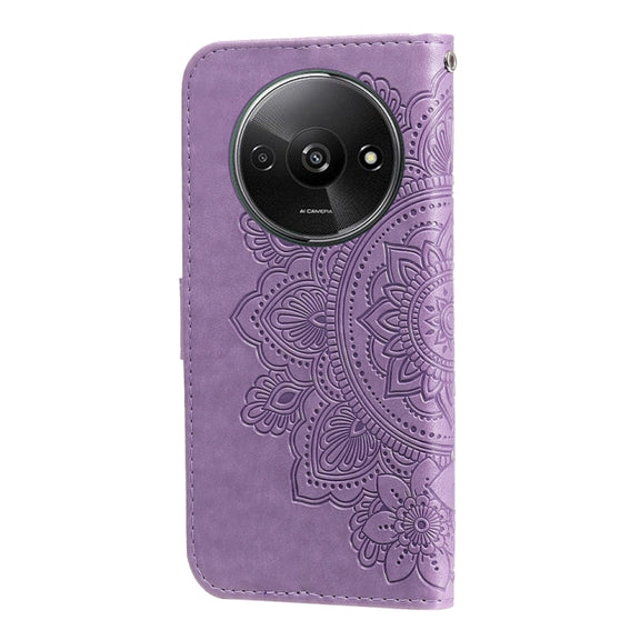 For Xiaomi Redmi A3 7-petal Flowers Embossing Leather Phone Case(Light Purple)