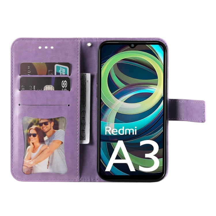 For Xiaomi Redmi A3 7-petal Flowers Embossing Leather Phone Case(Light Purple)