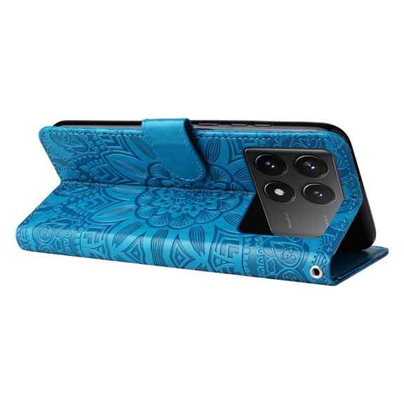 For Xiaomi Redmi K70 / K70 Pro Embossed Sunflower Leather Phone Case(Blue)