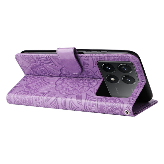 For Xiaomi Redmi K70 / K70 Pro Embossed Sunflower Leather Phone Case(Purple)