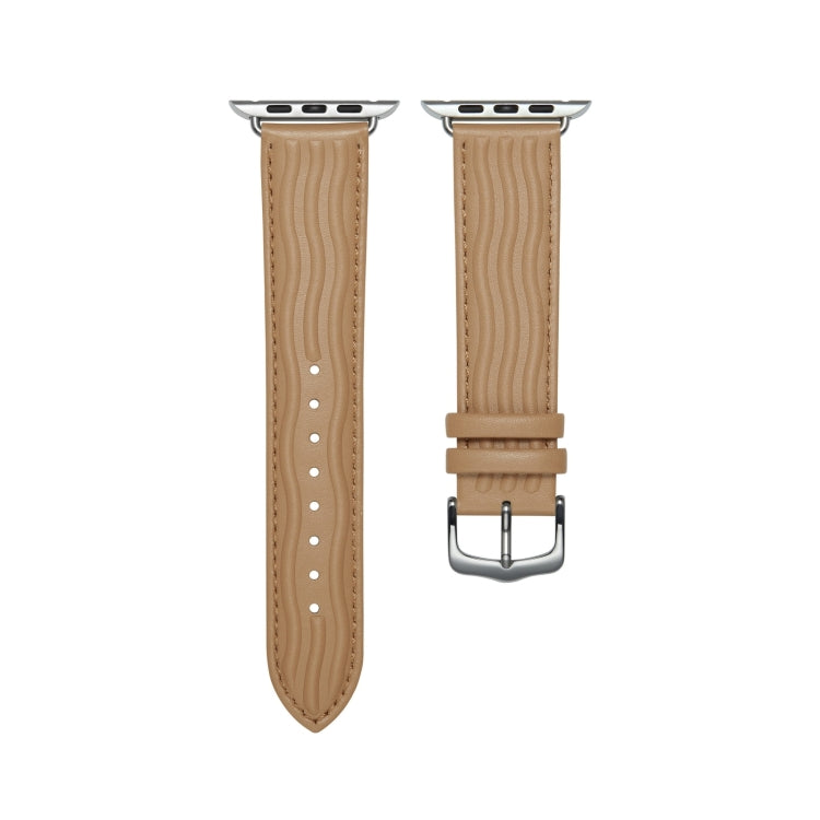 Embossed Line Genuine Leather Watch Band For Apple Watch SE 2023 40mm(Khaki) - Watch Bands by PMC TechLife | Online Shopping South Africa | PMC TechLife