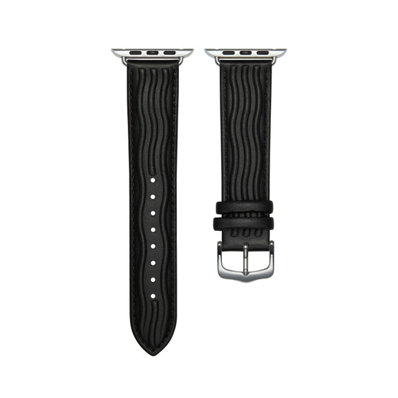 Embossed Line Genuine Leather Watch Band For Apple Watch Ultra 2 49mm(Black)