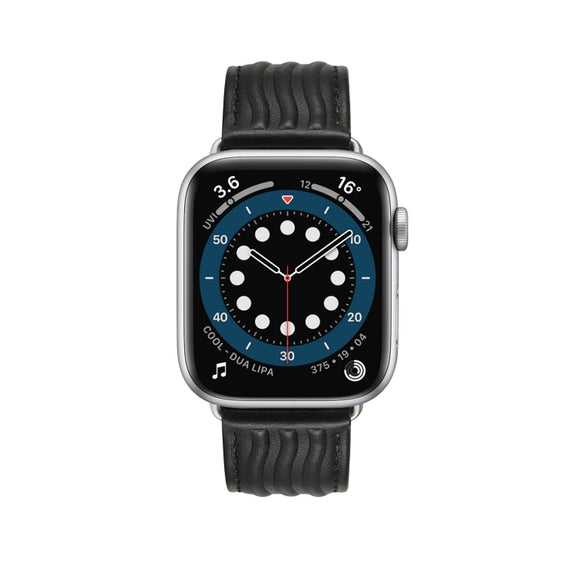 Embossed Line Genuine Leather Watch Band For Apple Watch Ultra 2 49mm(Black)