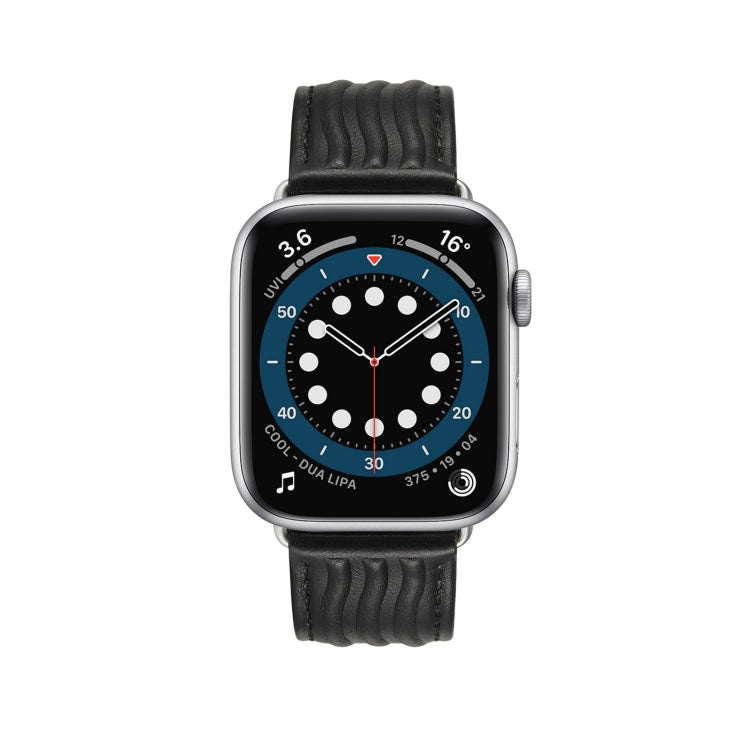 Embossed Line Genuine Leather Watch Band For Apple Watch Ultra 2 49mm(Black)