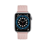 Embossed Line Genuine Leather Watch Band For Apple Watch Ultra 2 49mm(Pink)