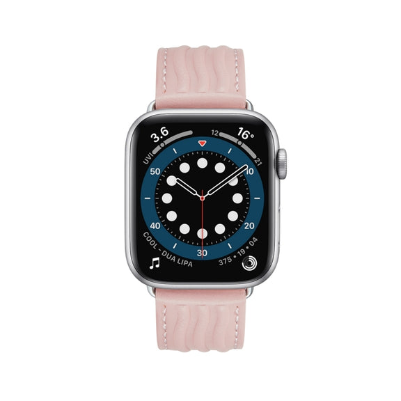 Embossed Line Genuine Leather Watch Band For Apple Watch Ultra 2 49mm(Pink)