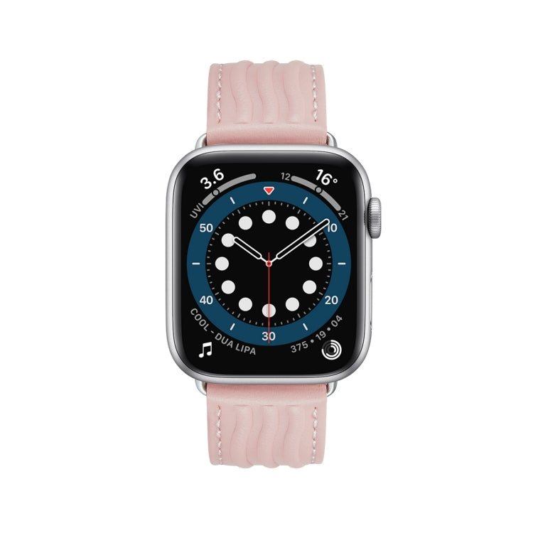 Embossed Line Genuine Leather Watch Band For Apple Watch Ultra 2 49mm(Pink)