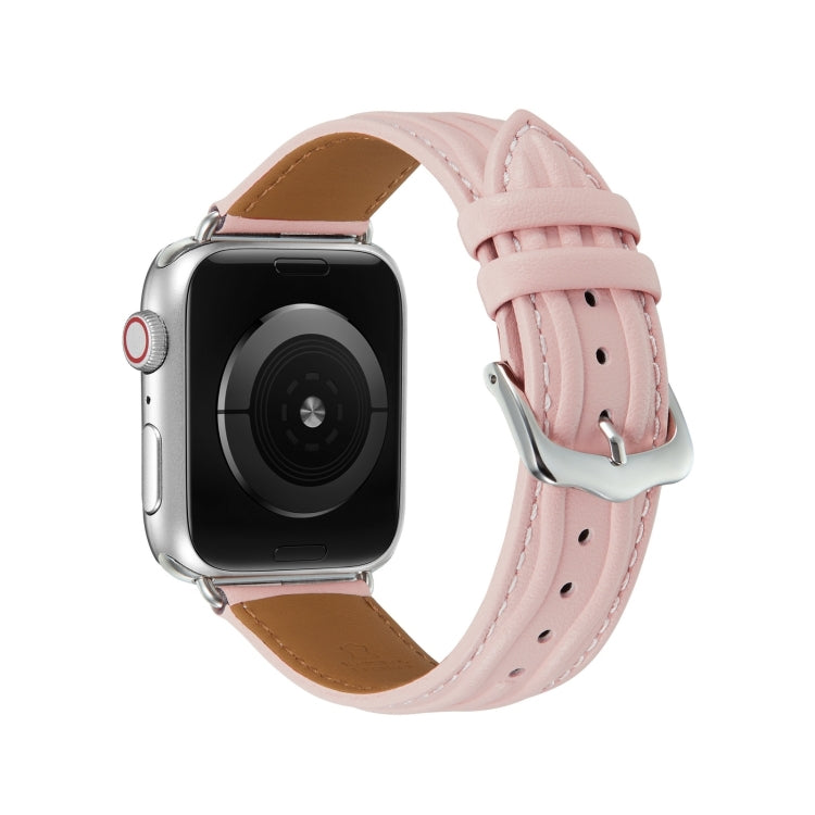 Embossed Line Genuine Leather Watch Band For Apple Watch Ultra 2 49mm(Pink)