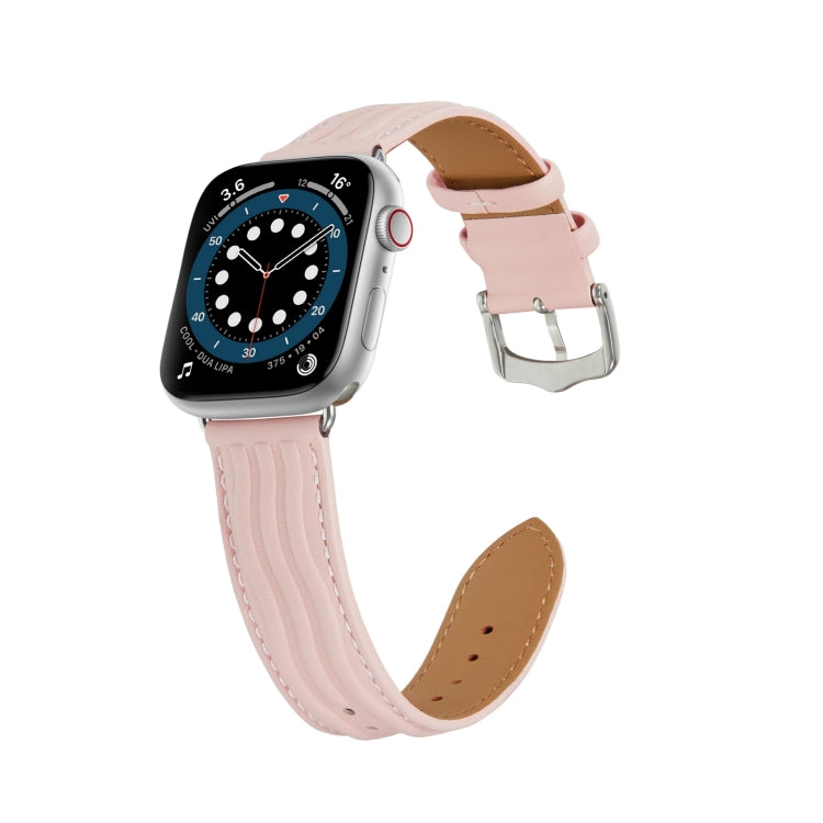 Embossed Line Genuine Leather Watch Band For Apple Watch Ultra 2 49mm(Pink)