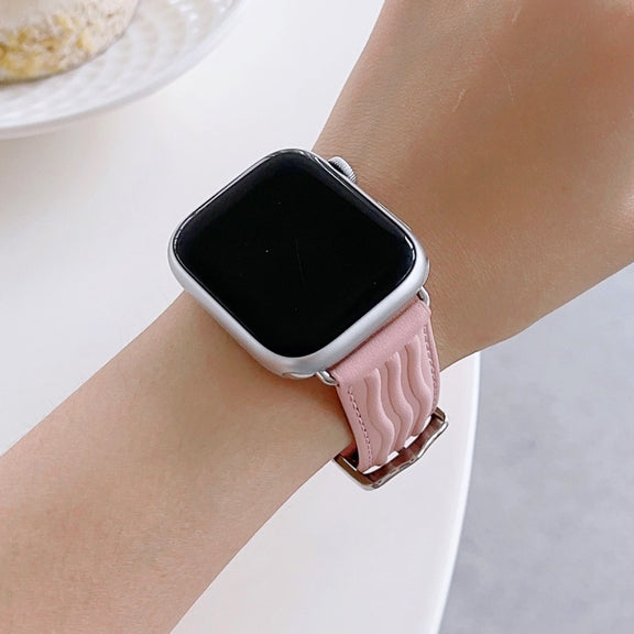 Embossed Line Genuine Leather Watch Band For Apple Watch Ultra 2 49mm(Pink)