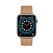 Embossed Line Genuine Leather Watch Band For Apple Watch Ultra 2 49mm(Khaki)