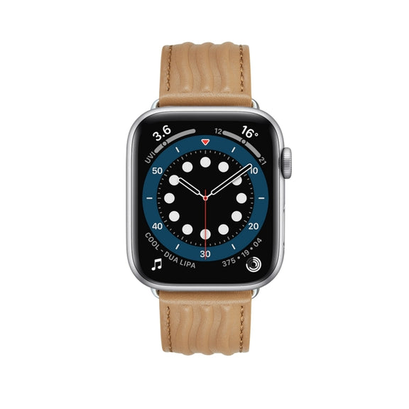 Embossed Line Genuine Leather Watch Band For Apple Watch Ultra 2 49mm(Khaki)