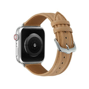 Embossed Line Genuine Leather Watch Band For Apple Watch Ultra 2 49mm(Khaki)
