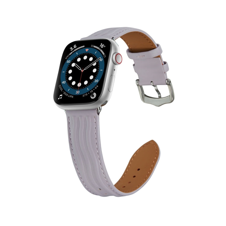 Embossed Line Genuine Leather Watch Band For Apple Watch Ultra 2 49mm(Lavender Purple) - Watch Bands by PMC TechLife | Online Shopping South Africa | PMC TechLife