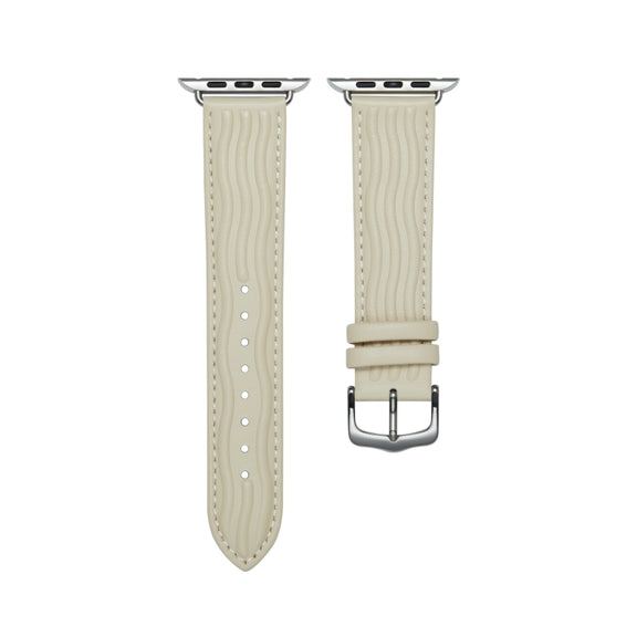 Embossed Line Genuine Leather Watch Band For Apple Watch Ultra 2 49mm(Milky White)