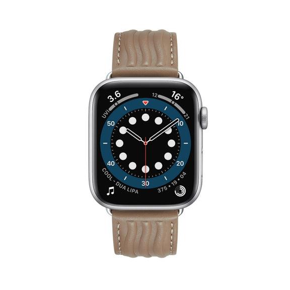Embossed Line Genuine Leather Watch Band For Apple Watch Ultra 2 49mm(Milky Brown)