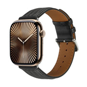 Embossed Line Genuine Leather Watch Band For Apple Watch Series 10 46mm(Black)
