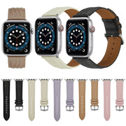 Embossed Line Genuine Leather Watch Band For Apple Watch Ultra 2 49mm(Black)