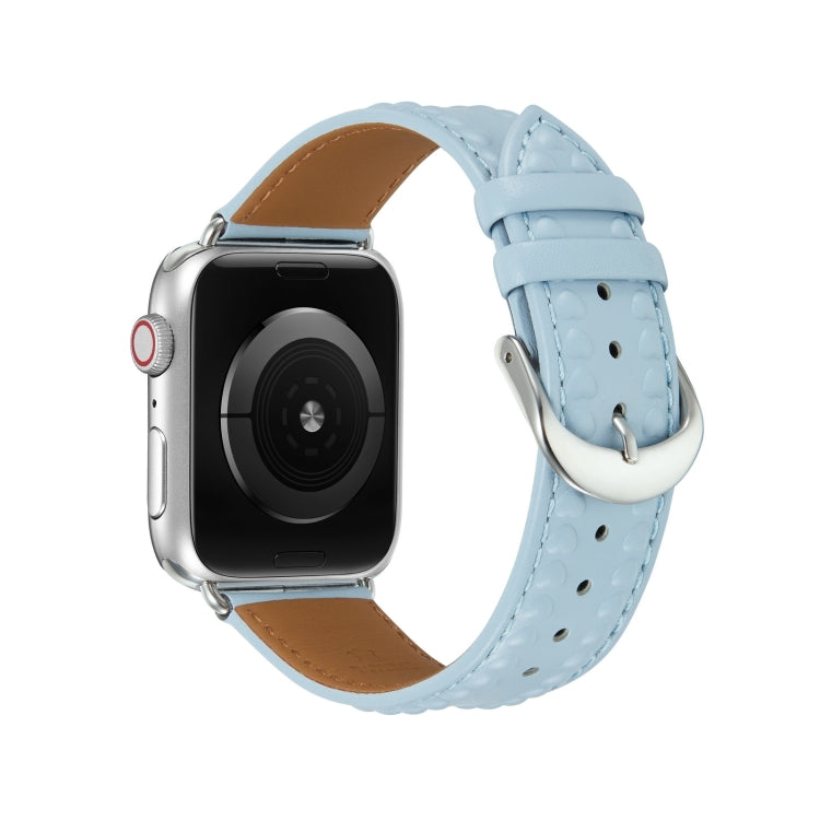 Embossed Love Genuine Leather Watch Band For Apple Watch SE 2023 40mm(Blue)