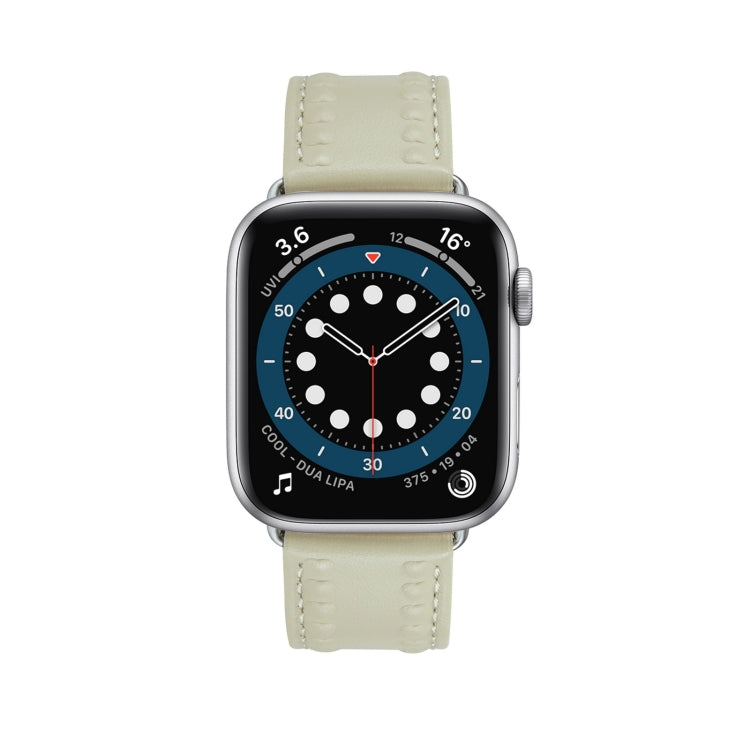 Embossed Love Genuine Leather Watch Band For Apple Watch SE 2023 40mm(Milky White)