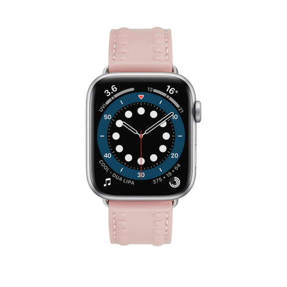Embossed Love Genuine Leather Watch Band For Apple Watch Ultra 2 49mm(Pink)