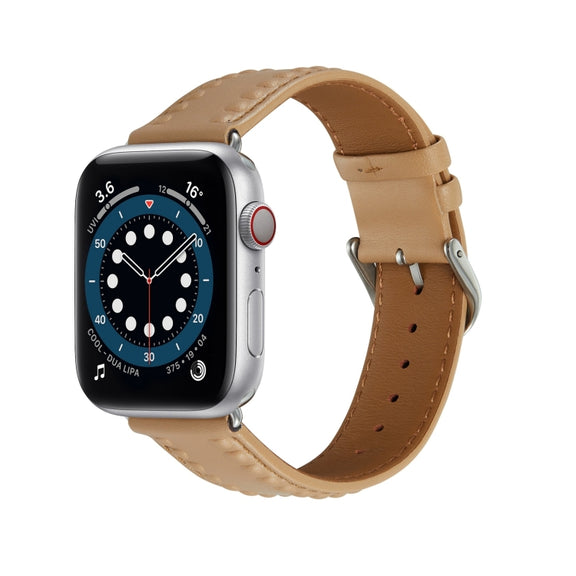 Embossed Love Genuine Leather Watch Band For Apple Watch Ultra 2 49mm(Khaki)