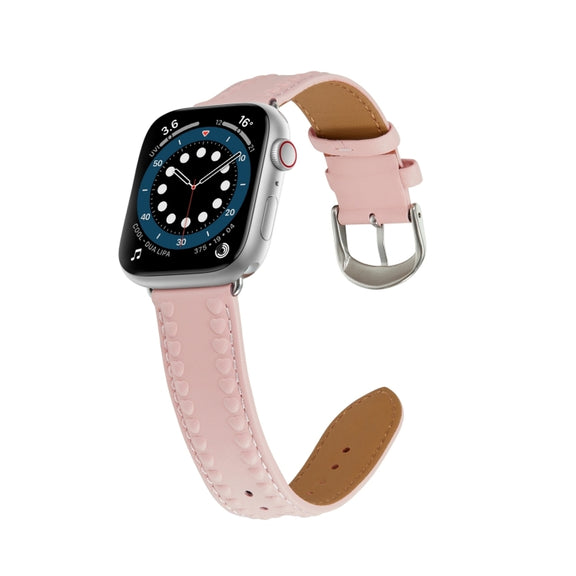 Embossed Love Genuine Leather Watch Band For Apple Watch Series 10 42mm(Pink)