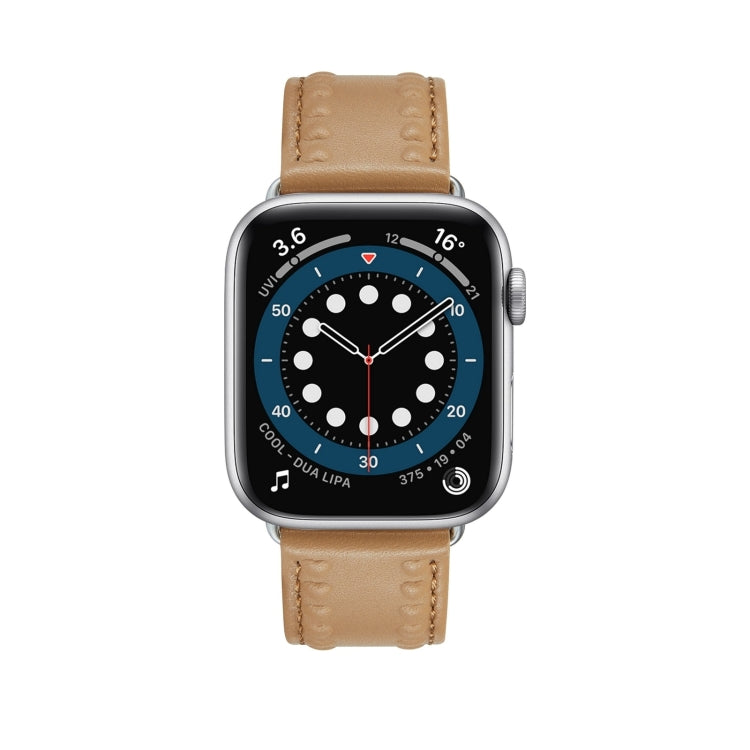 Embossed Love Genuine Leather Watch Band For Apple Watch Series 10 42mm(Khaki)