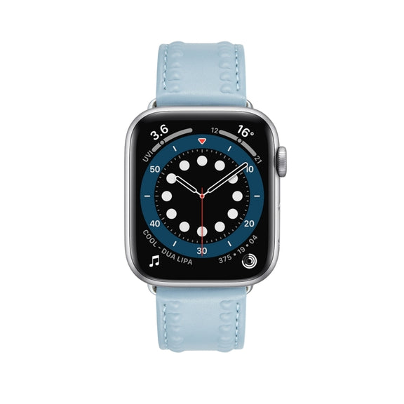 Embossed Love Genuine Leather Watch Band For Apple Watch Series 10 42mm(Blue)