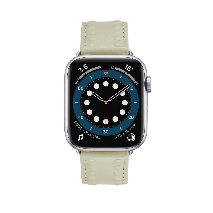 Embossed Love Genuine Leather Watch Band For Apple Watch Series 10 42mm(Milky White)