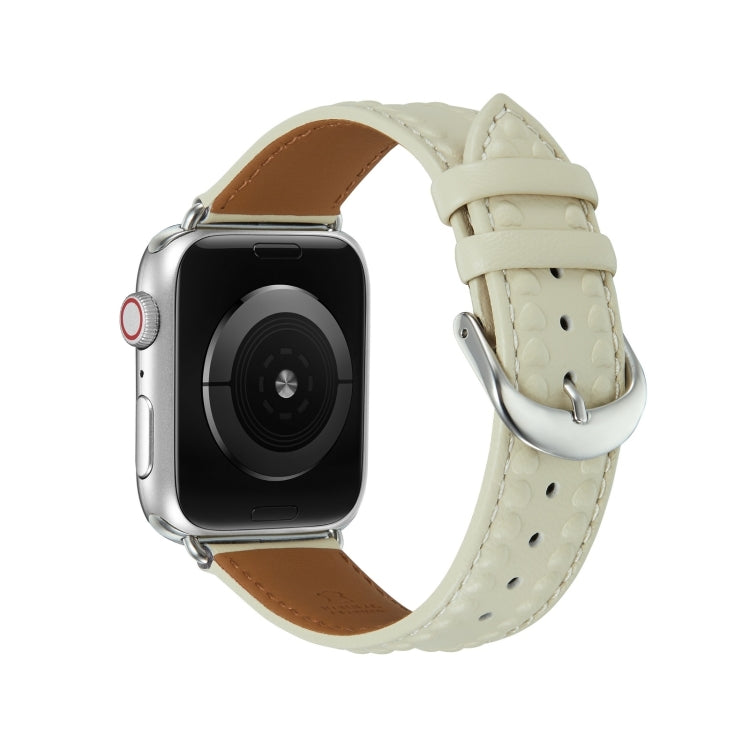 Embossed Love Genuine Leather Watch Band For Apple Watch Series 10 42mm(Milky White)