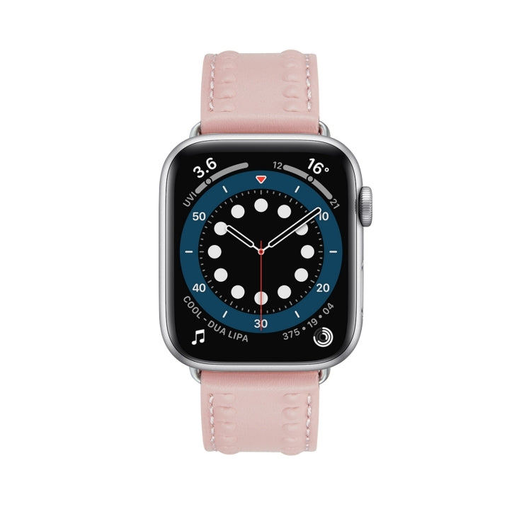 Embossed Love Genuine Leather Watch Band For Apple Watch Series 10 46mm(Pink)