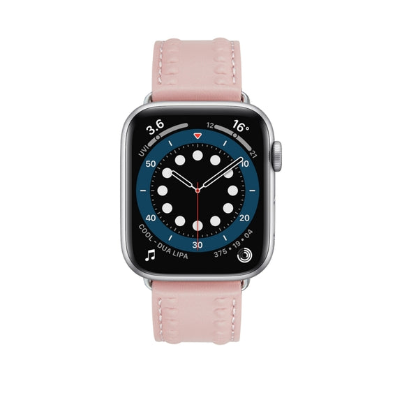 Embossed Love Genuine Leather Watch Band For Apple Watch Series 10 46mm(Pink)
