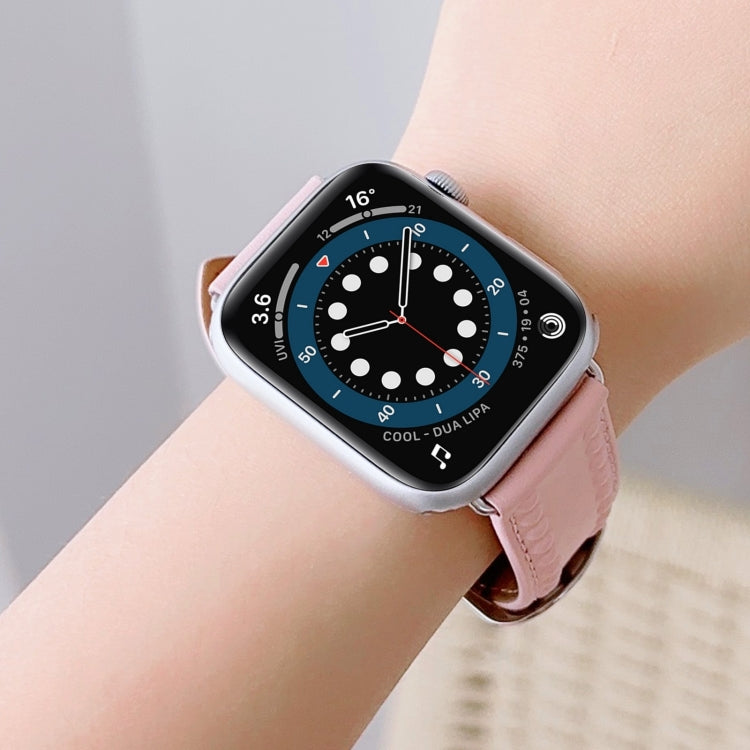 Embossed Love Genuine Leather Watch Band For Apple Watch Series 10 46mm(Pink)
