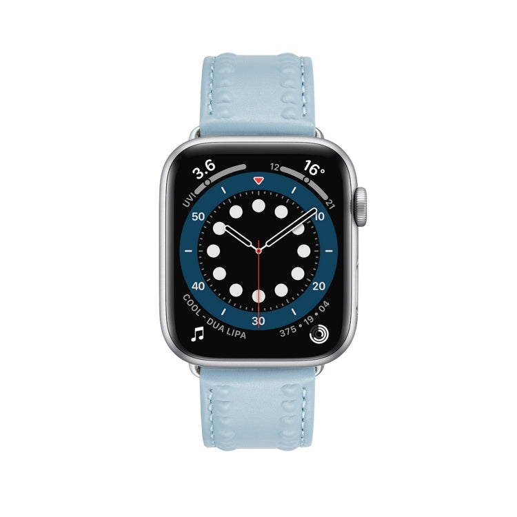 Embossed Love Genuine Leather Watch Band For Apple Watch Series 10 46mm(Blue)