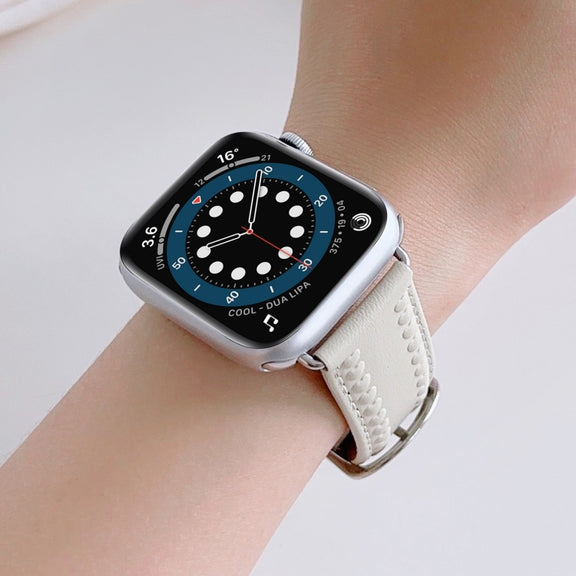 Embossed Love Genuine Leather Watch Band For Apple Watch Series 10 46mm(Milky White)