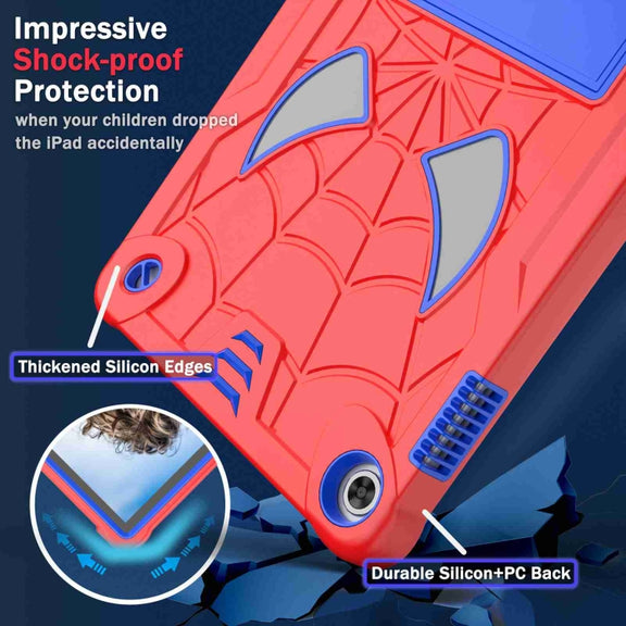 For Lenovo Tab M10 3rd Gen Spider Texture Silicone Hybrid PC Tablet Case with Shoulder Strap(Red + Blue)