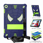 For Lenovo Tab M10 3rd Gen Spider Texture Silicone Hybrid PC Tablet Case with Shoulder Strap(Navy Blue + Yellow Green)
