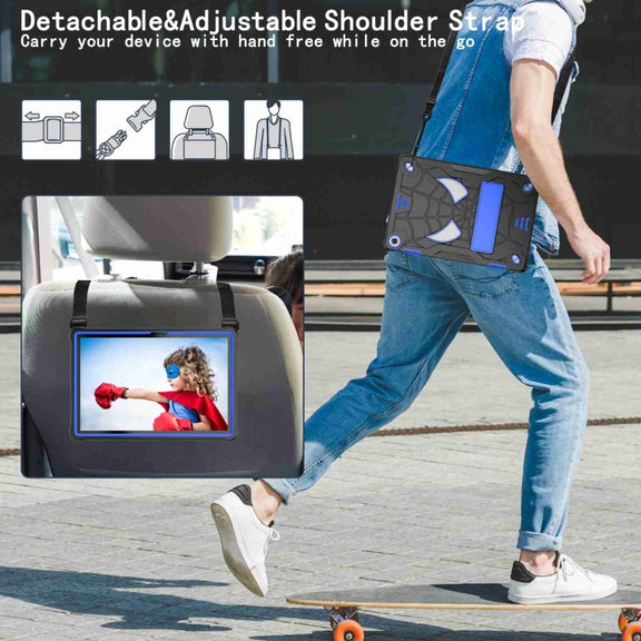 For Lenovo Tab M10 3rd Gen Spider Texture Silicone Hybrid PC Tablet Case with Shoulder Strap(Black + Blue)